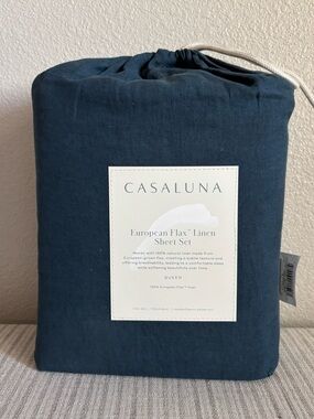 NWT Queen 100% Linen Sheet Set Dark Mineral Blue - Casaluna